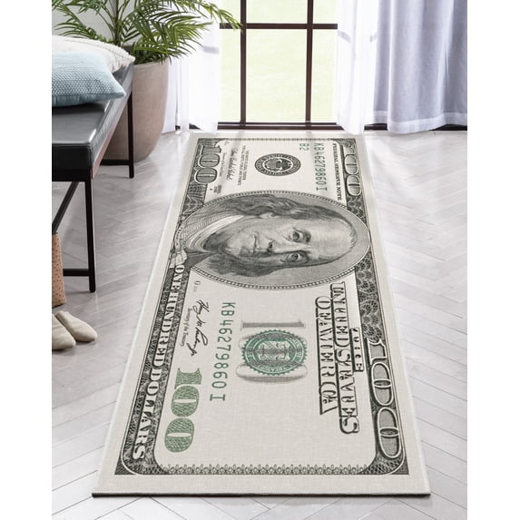 Well Woven Hundred Dollar Bill Collage Money Rug Green (2006 Version) Runner 3'11" x 9'10"