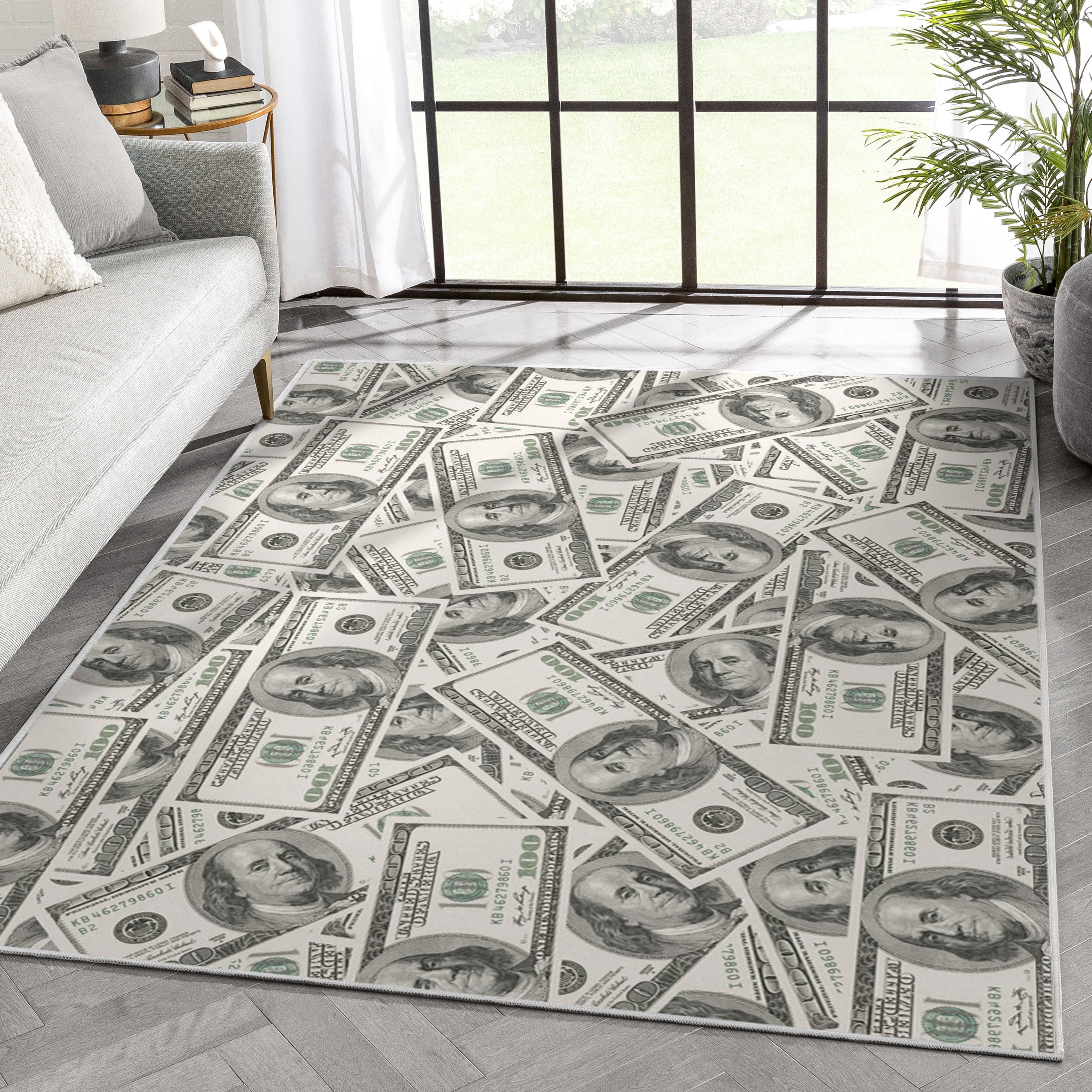 Money Stack Rug Well Woven Money Dollar Front 2006A Modern Modern Green 5' x 7' Area ...