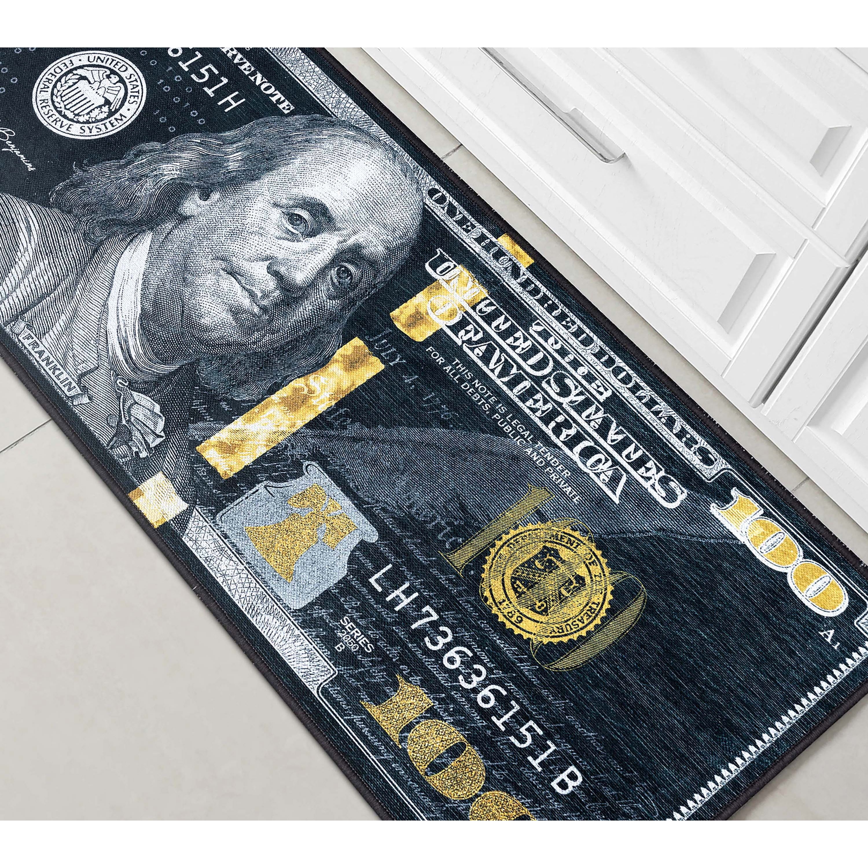 Well Woven Money Dollar Front Modern Novelty Black Gold 2' x 5' Runner ...