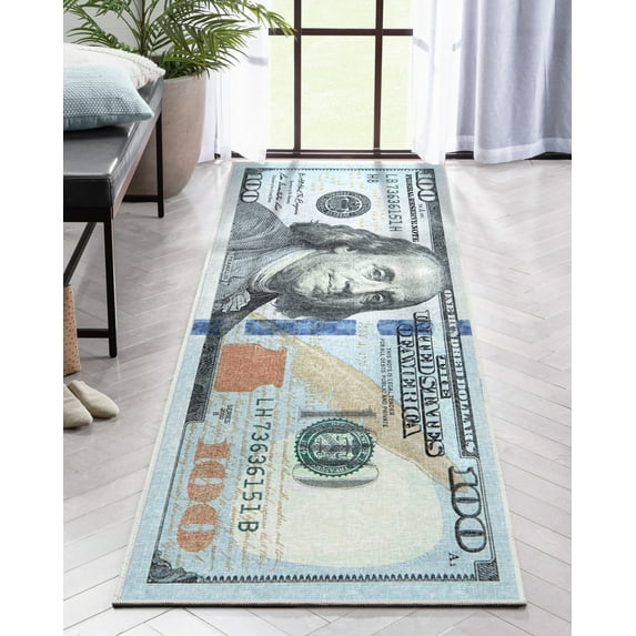 Well Woven Money Dollar Front Novelty Novelty Green Blue 3'3" x 7'10" Runner Rug