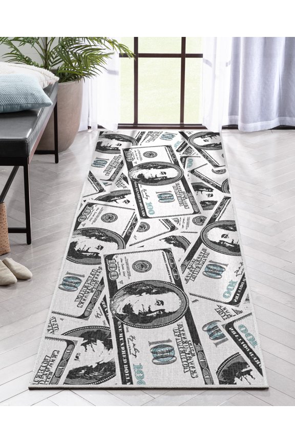 Money Collection Hundred Dollar Bill 3'3" x 7'10" Stacked (2006 Version) Green Runner Rug