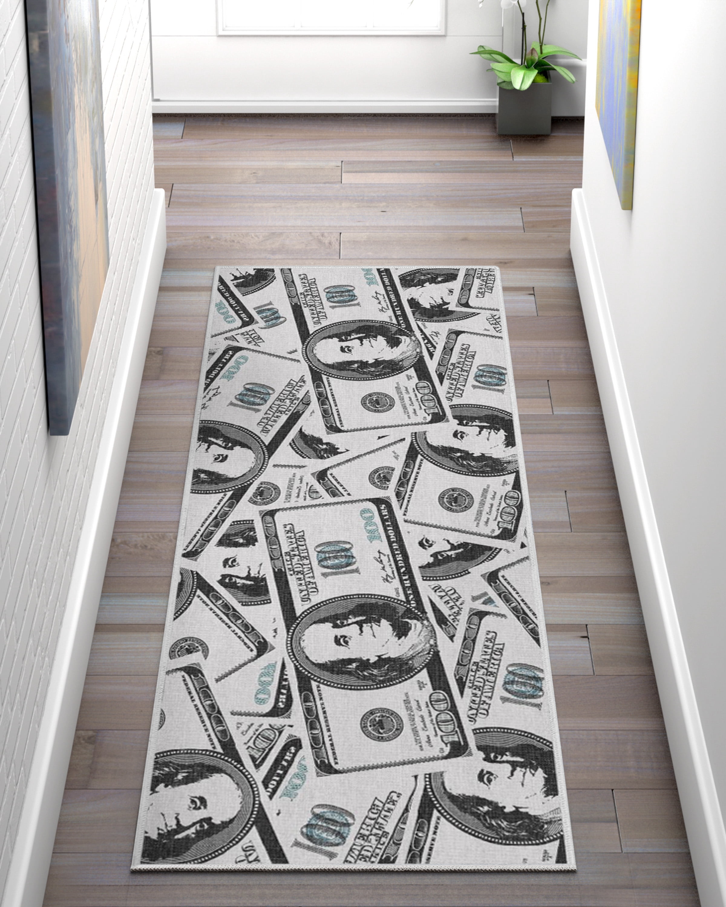 Money Stack Rug Well Woven Money Dollar Stacked Modern Modern Green 3' x 7'3