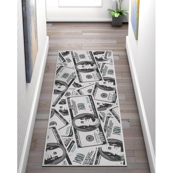 Well Woven Money Dollar Stacked Modern Modern Green 3' x 7'3" Runner Rug