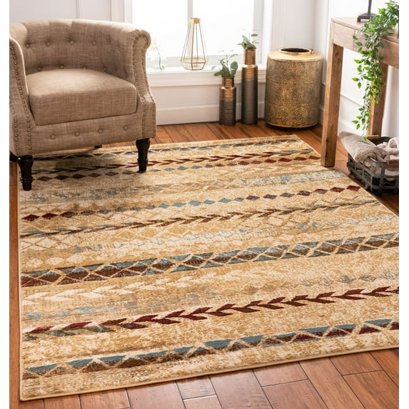 Well Woven Moroccan Stripes Area Rug Ivory Multicolor