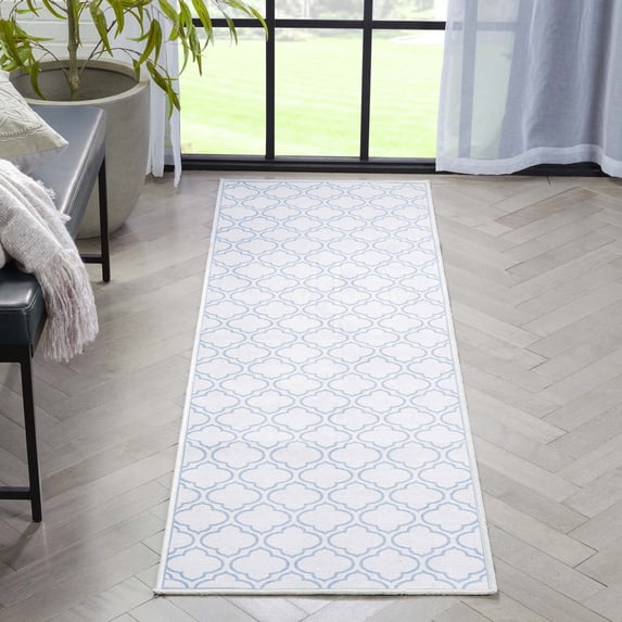 Well Woven Moroccan Trellis 2'7" x 9'6" Runner Rug Ivory & Dark Blue
