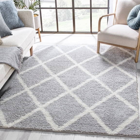 Well Woven Moroccan Trellis Light Grey Soft Shag Area Rug 8x10 8x11 (7'10" x9'10)