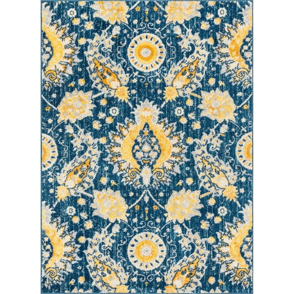 Well Woven Mystic Ash Vintage Floral Oriental Blue 5'3" x 7'3" Area Rug