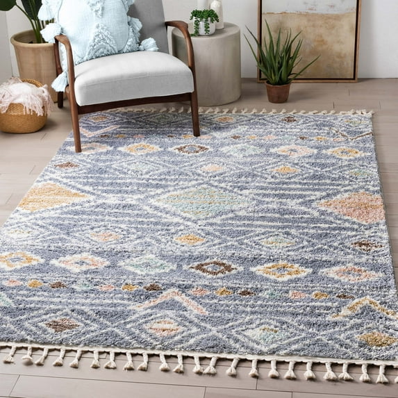 Well Woven Nala Moroccan Area Rug, 3.92' x 5.25', Cotton Fringe For Authentic Look, Plush & Soft Shag Pile, Moroccan Tribal Print