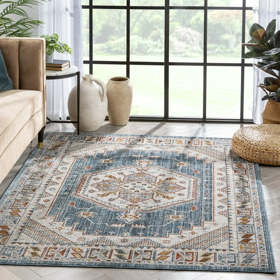 Well Woven Nambe Blue Vintage Persian Medallion Area Rug 5x7 (5'3" x 7'3")