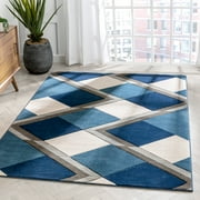 Well Woven Naya Blue Modern Geometric Diamond Boxes Pattern Area Rug