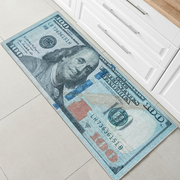 Well Woven New Hundred Dollar Bill Money Rug Runner 2' x 5'