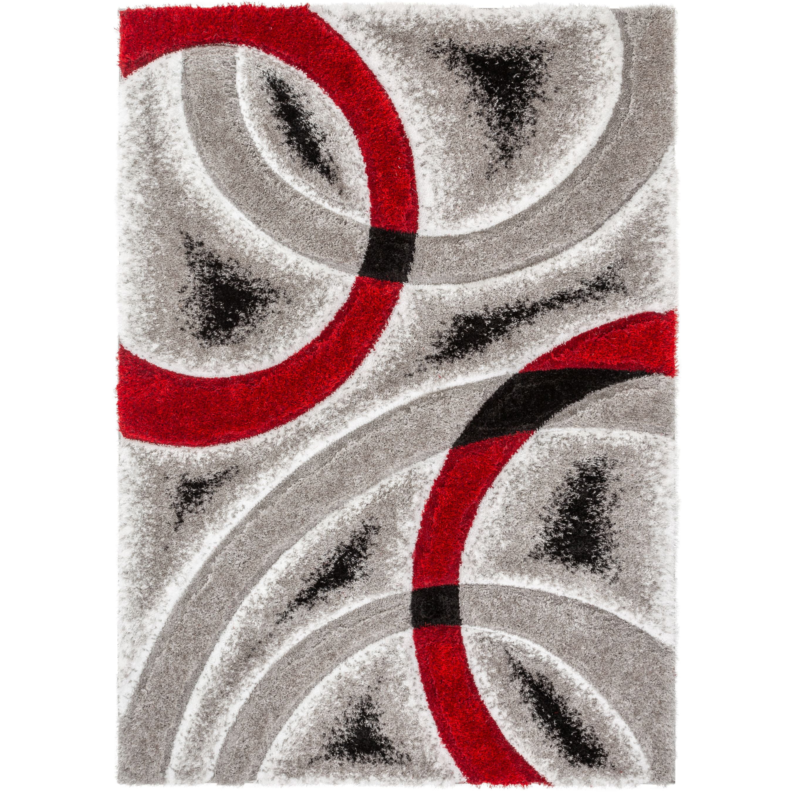 San Francisco Red and Gray Geometric Shag Rug 5'3" x 7'3"