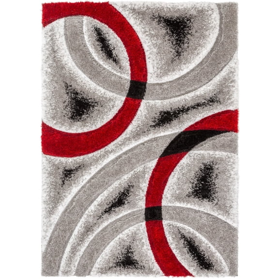 Well Woven Olly Red Geometric Stripes 3D Textured Shag Area Rug 5'3" x 7'3"