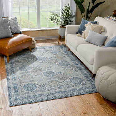 Well Woven Omaha Abigail Distressed Vintage Global Blue 7'10" x 10'6" Area Rug