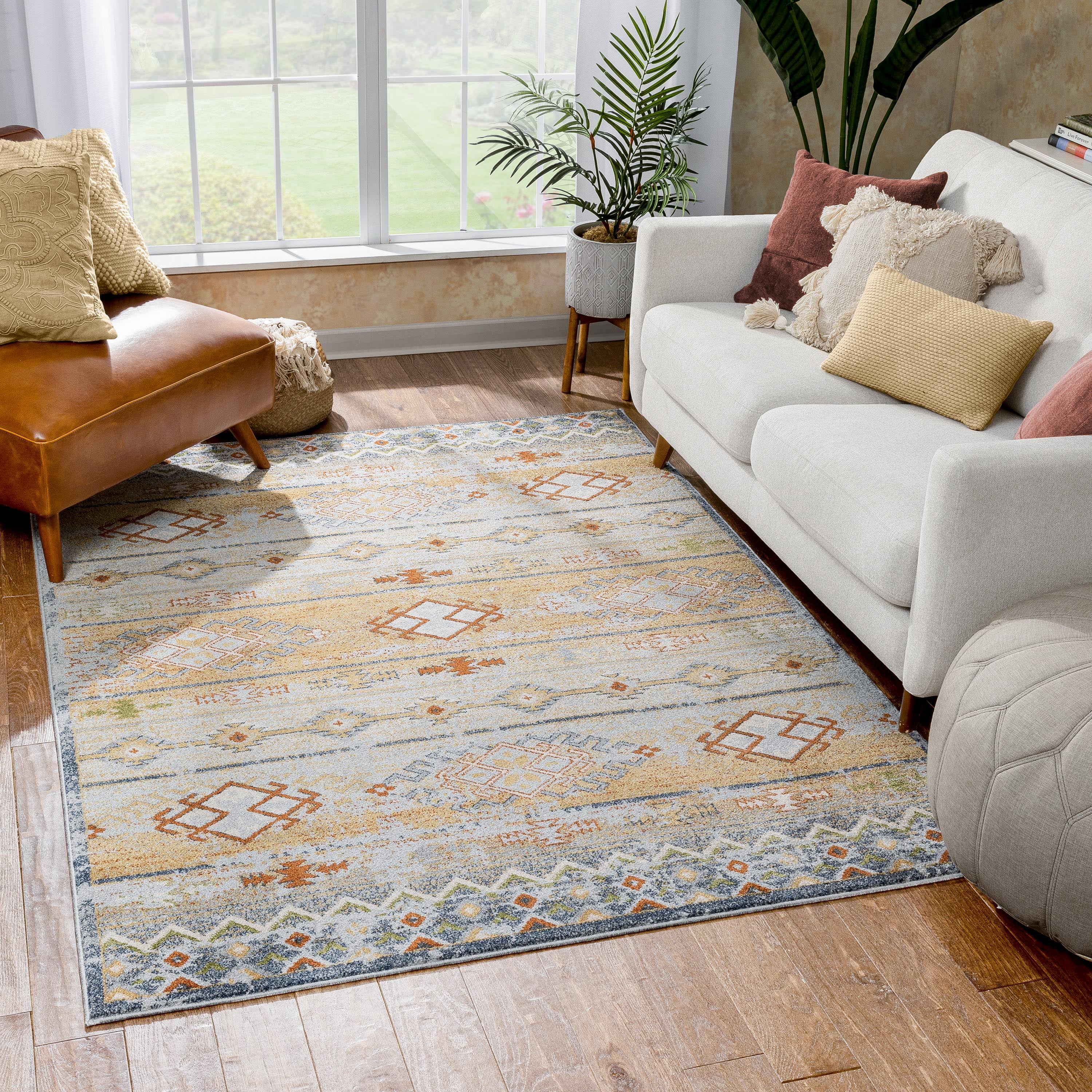 Well Woven Omaha Alu Vintage Distressed Tribal Modern Global Cream 5'3" x 7'3" Area Rug
