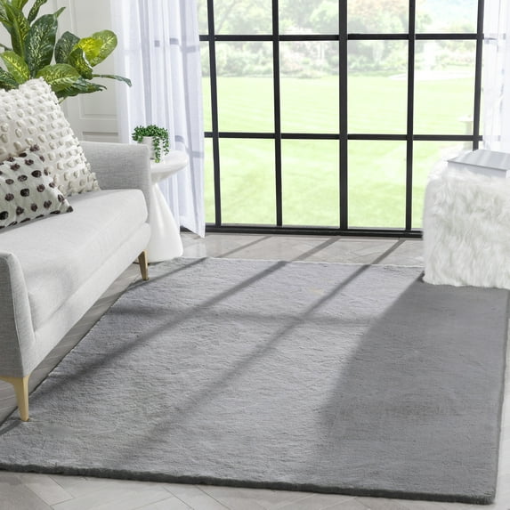 Well Woven Opal Crest Textured Solid Grey Modern Faux Fur 5'2" Star Area Rug