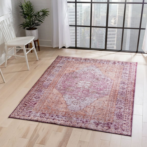 Well Woven Overdyed Helode Machine Washable Purplee Vintage Oriental Medallion Area Rug 8x10 (7'7" x 9'6")