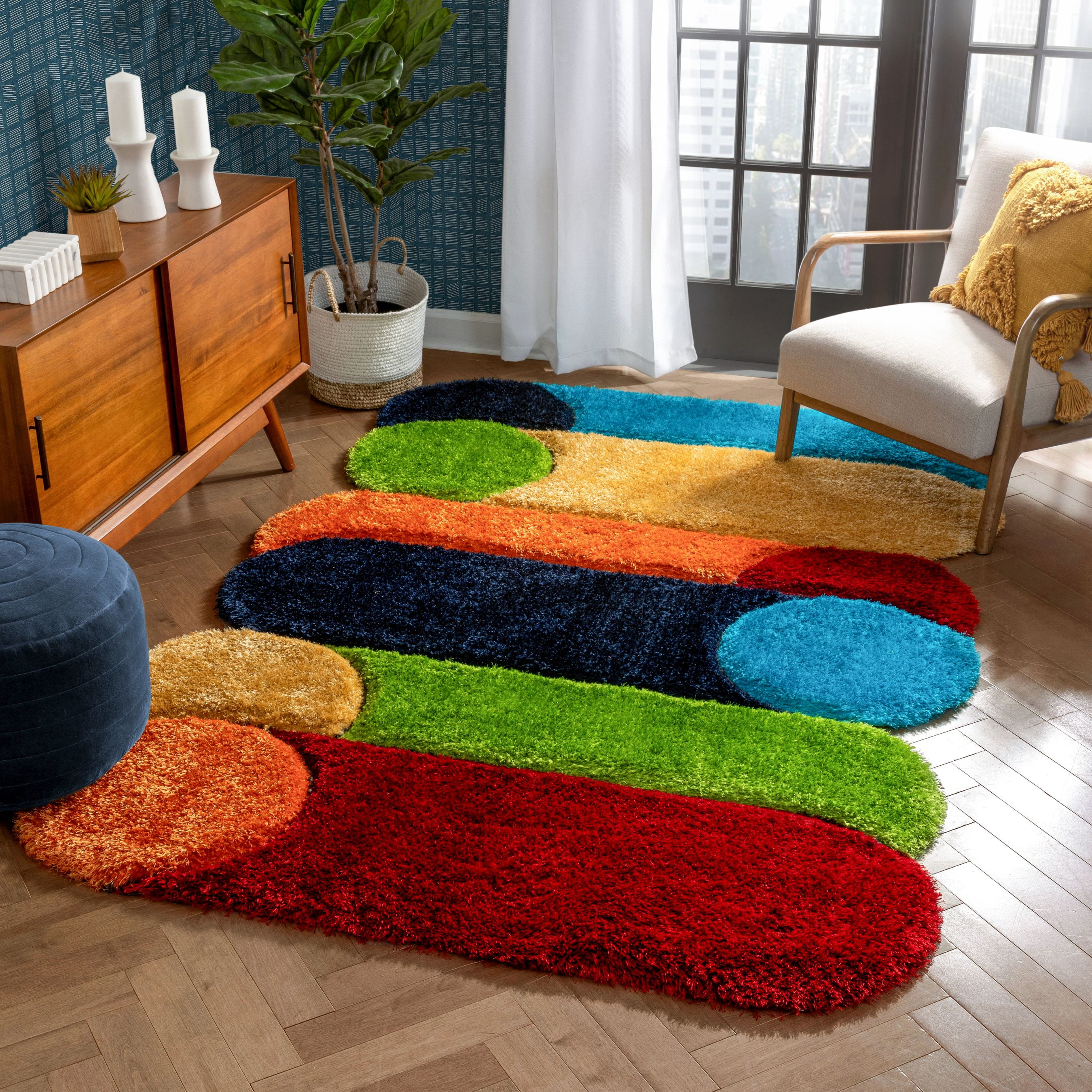 Well Woven Pablo Zuma Modern Geometric Shag Multi 3D Textured Thick & Soft Shag 5'3" x 7'7" Area Rug