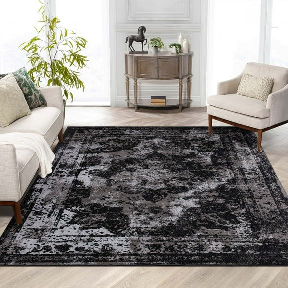 Well Woven Patras Black | Vintage Oriental Medallion | Area Rug 5x7 (5'3" x 7'3")
