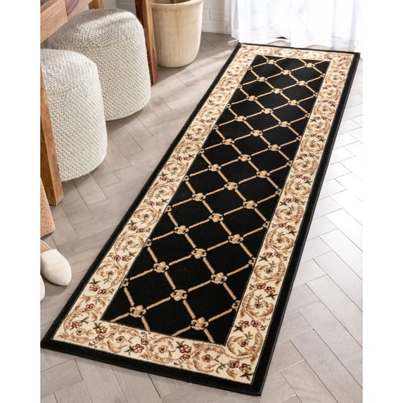 Well Woven Patrician Trellis Black French European 2'3" X 7'3" Runner Rug