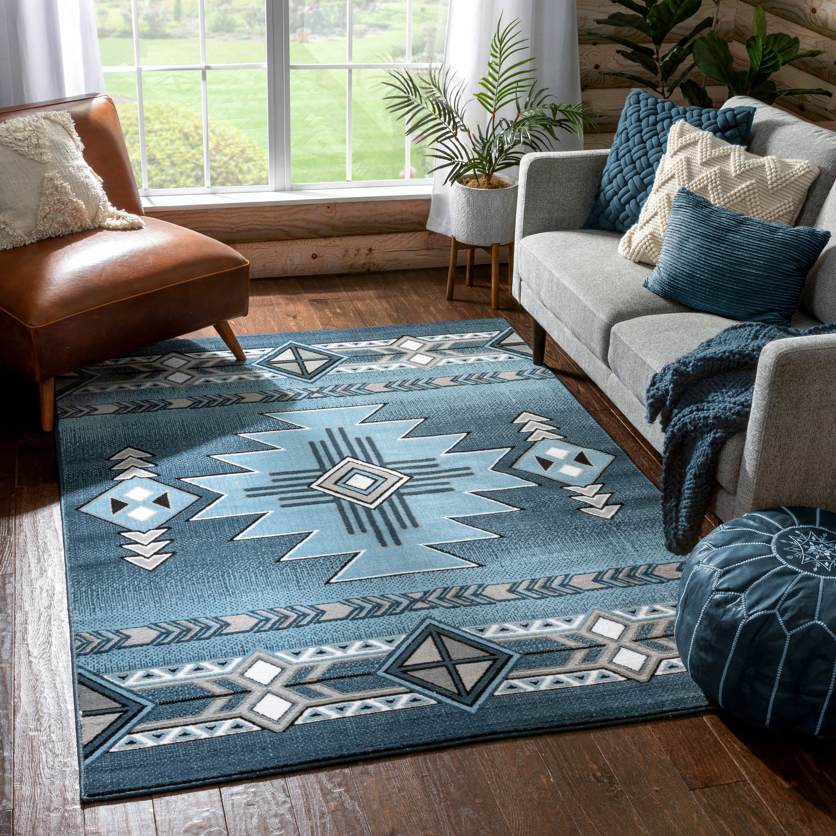 Well Woven Persa Dakota Tribal Aztec Southwestern Blue 3'11" x 5'3" Area Rug