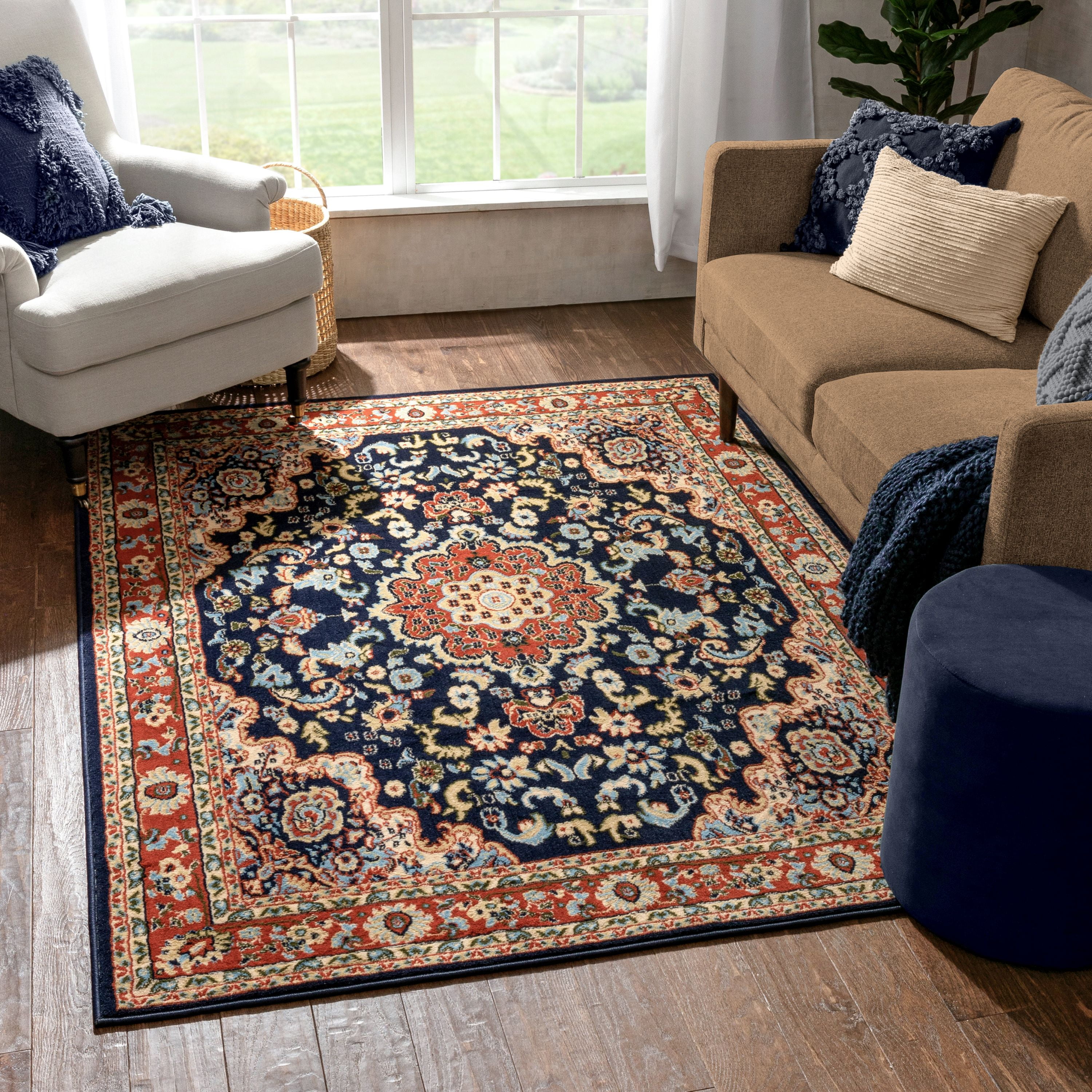 Well Woven Persa Nima Traditional Medallion Persian Navy 7'10" x 9'10" Area Rug