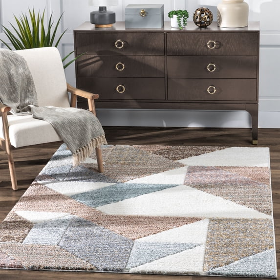 Well Woven Perseus Modern Geometric Squares and Shapes Multi + Color Ivory Area Rug - Ultra-Soft Yarn, Cut & Loop Pile - For Living Room, Dining Room & Bedroom (7'10" x 9'10")