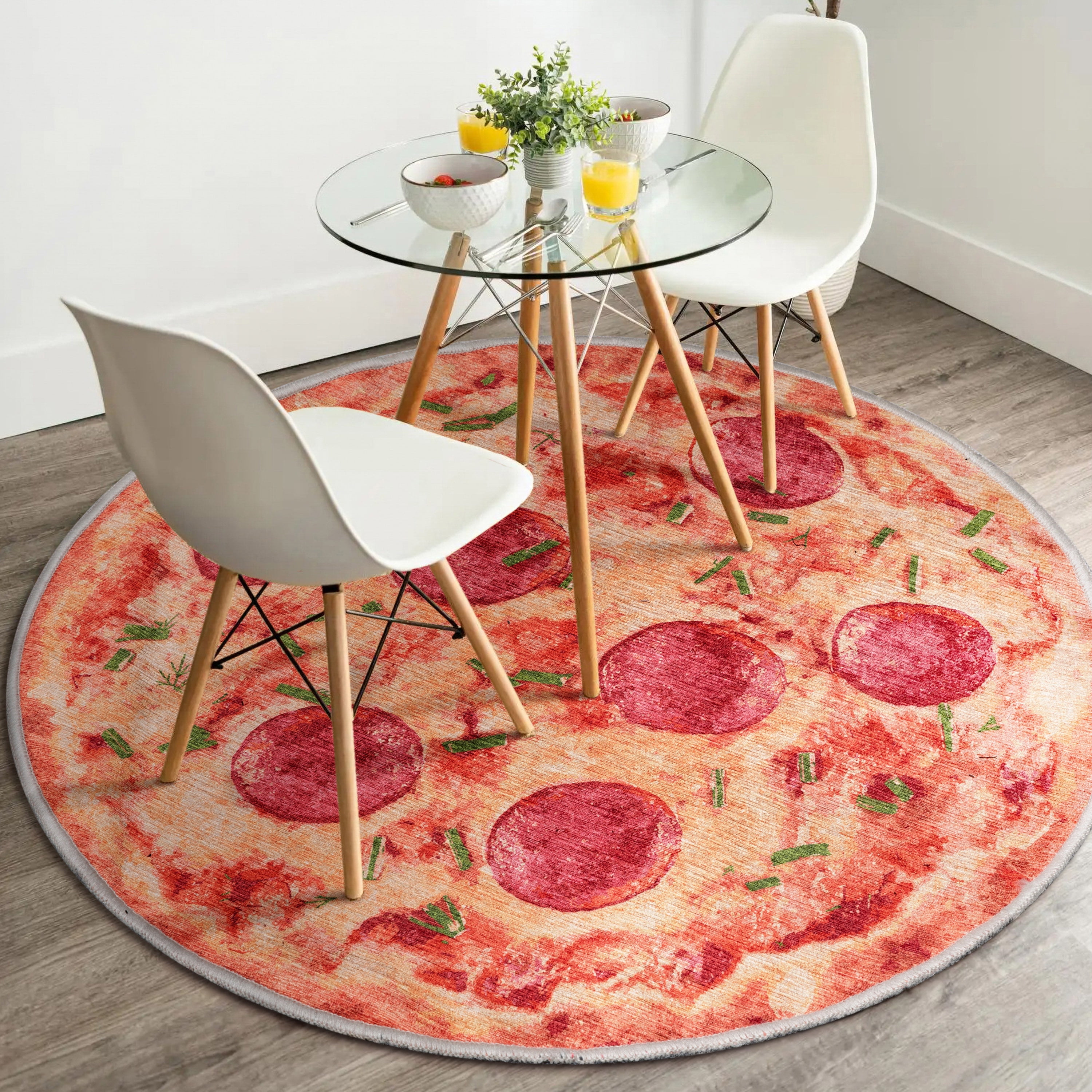 Pie Shape Rug Well Woven Pizza Pie 2'7' Round Orange Area Rug - Walmart.com