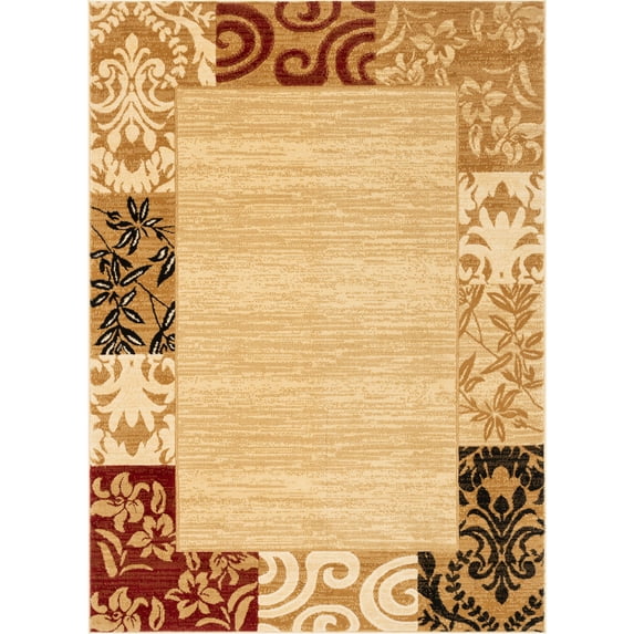 Well Woven Plain Border Rug Damask Warm Colors with Brush Effect Soft Rug