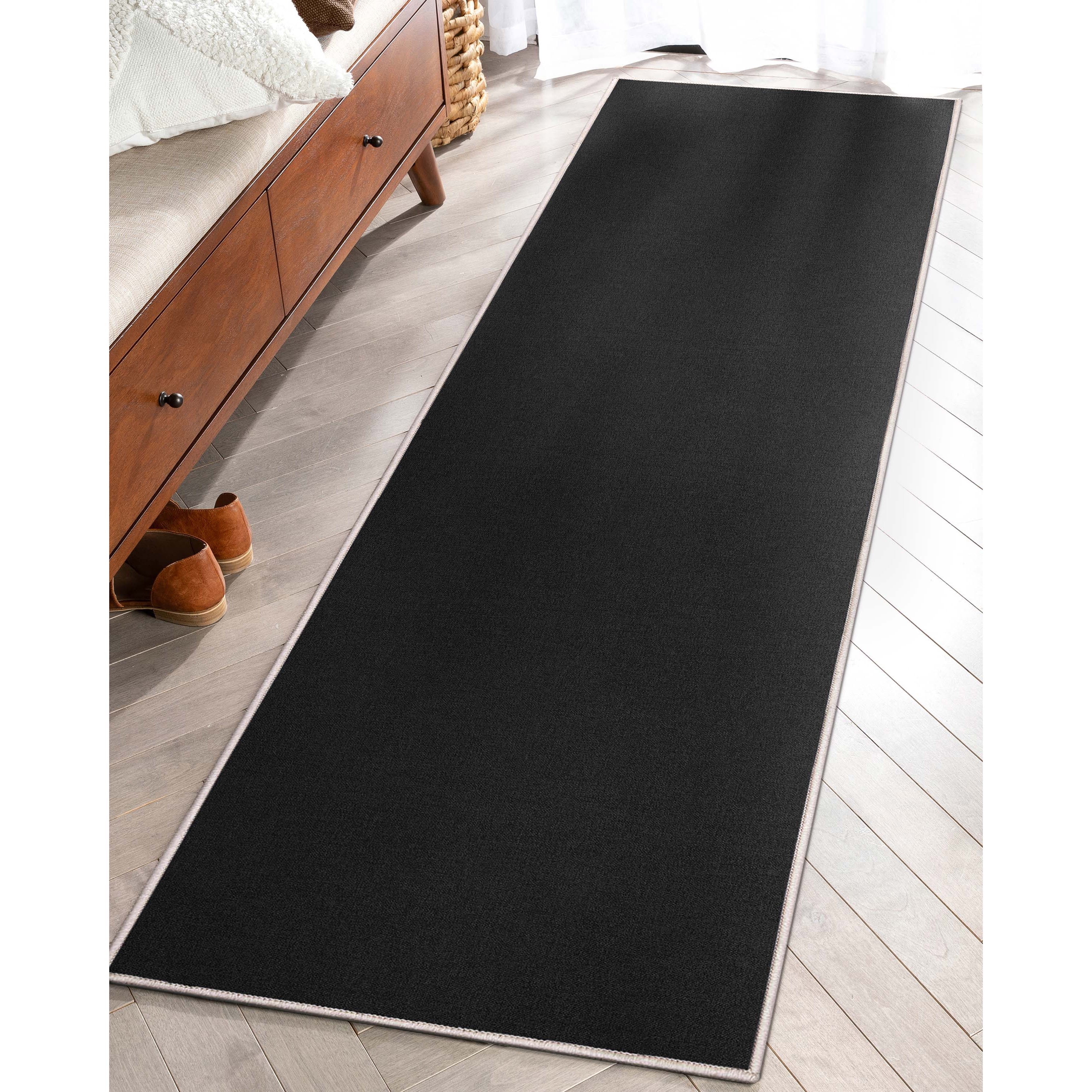 Well Woven Plain Solid Modern Solid Black Flat-Weave 20" x 5' Runner Rug