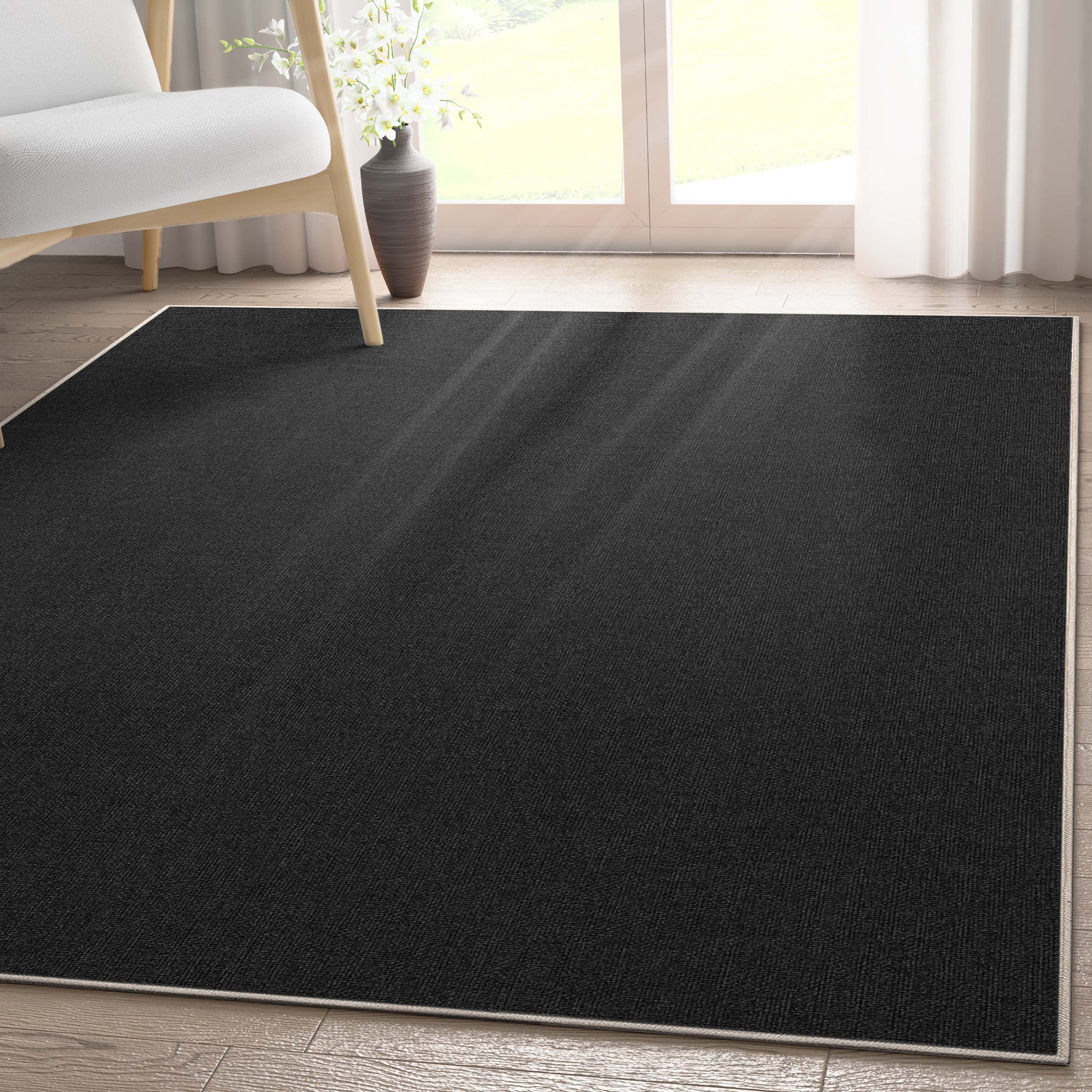 Well Woven Plain Solid Modern Solid Black Flat-Weave 7'7" x 9'10" Area Rug
