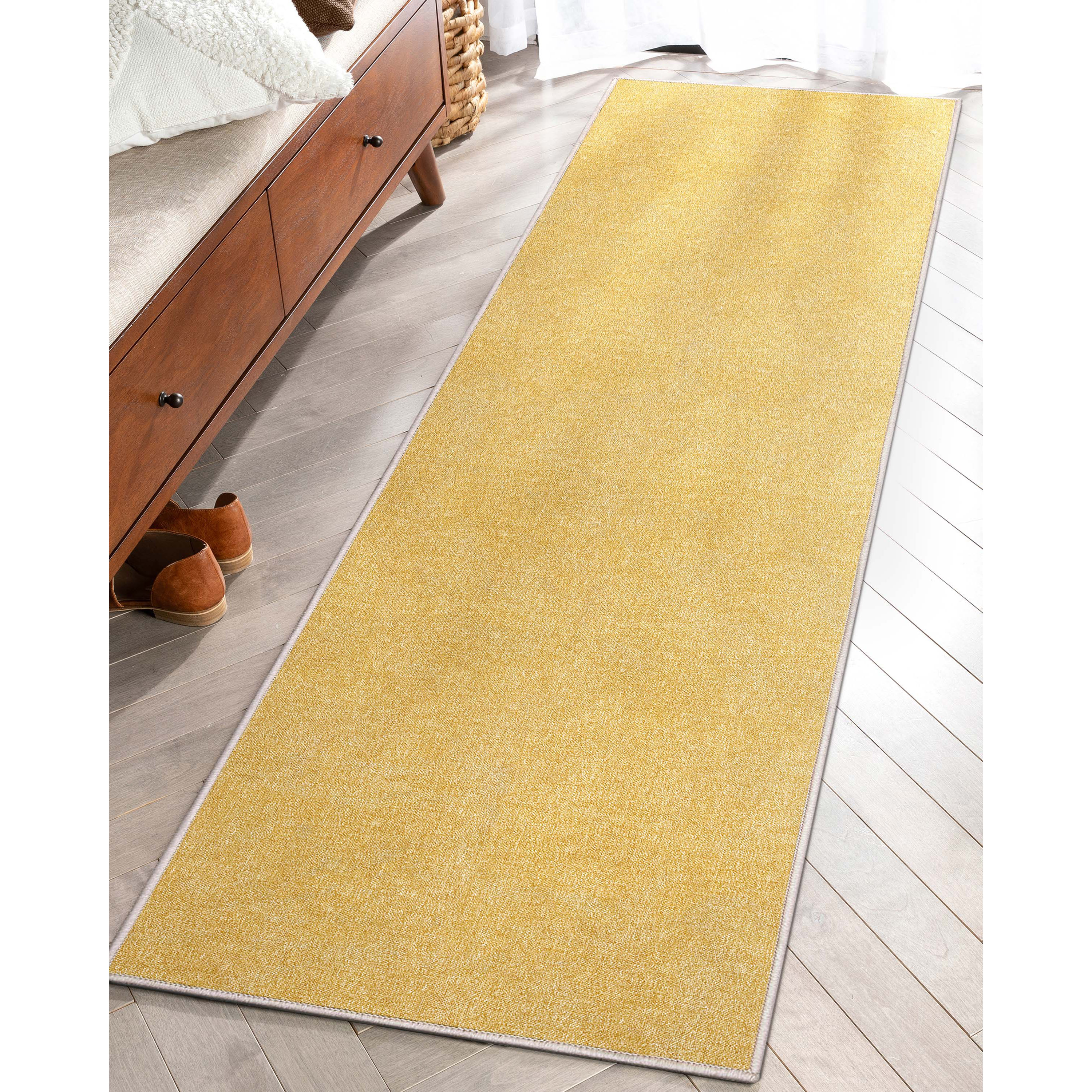 Well Woven Plain Solid Modern Solid Yellow Flat-Weave 2' x 5' Runner Rug