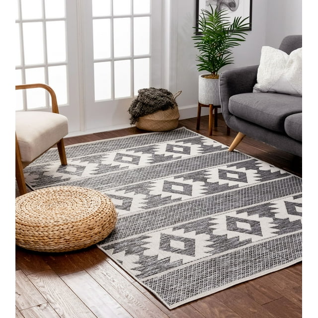 Well Woven Povie Grey Southwestern Flatweave Diamond Medallion Pattern Area Rug