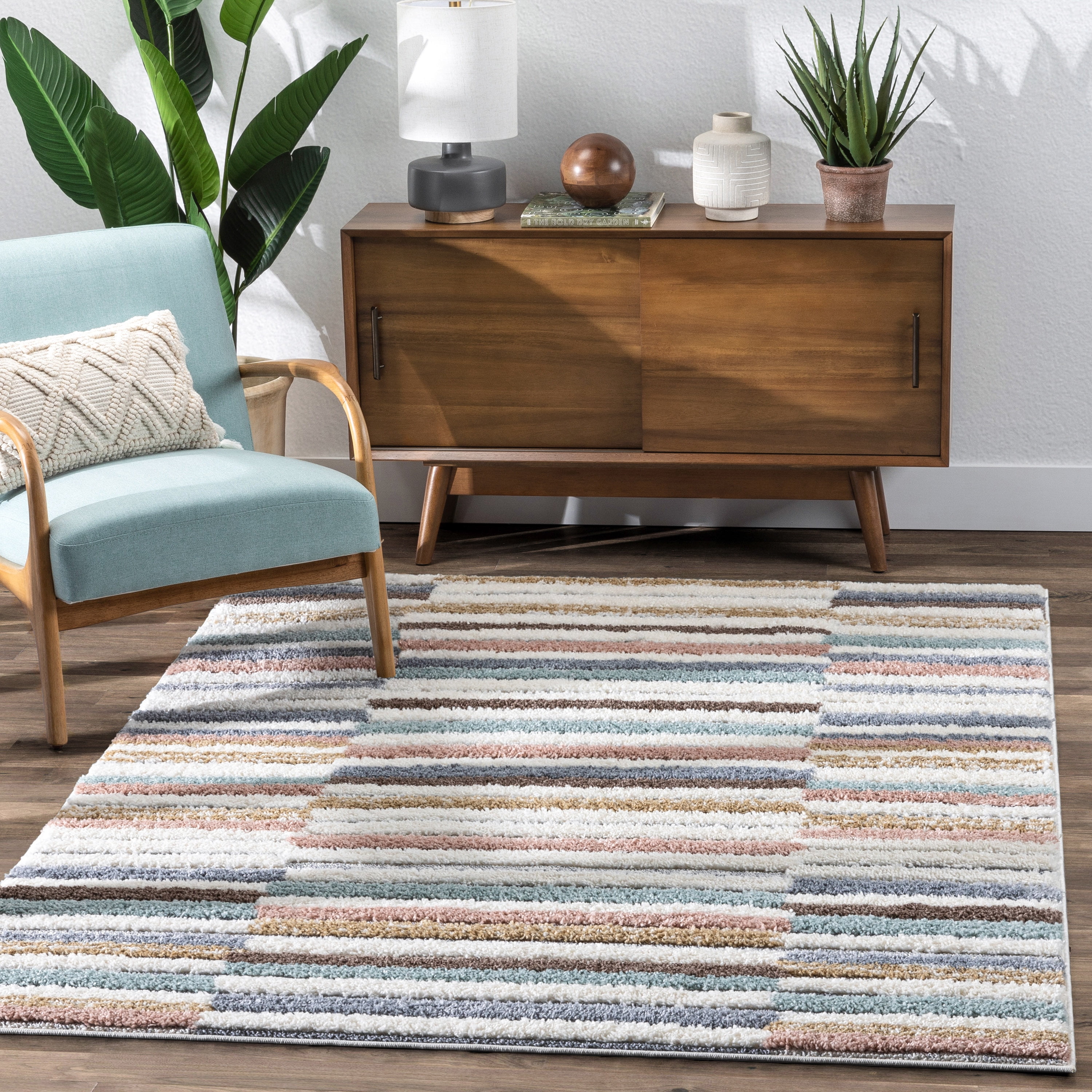 Well Woven Proteus Modern Stripes Multi Color Powder Blush, Light Blue ...