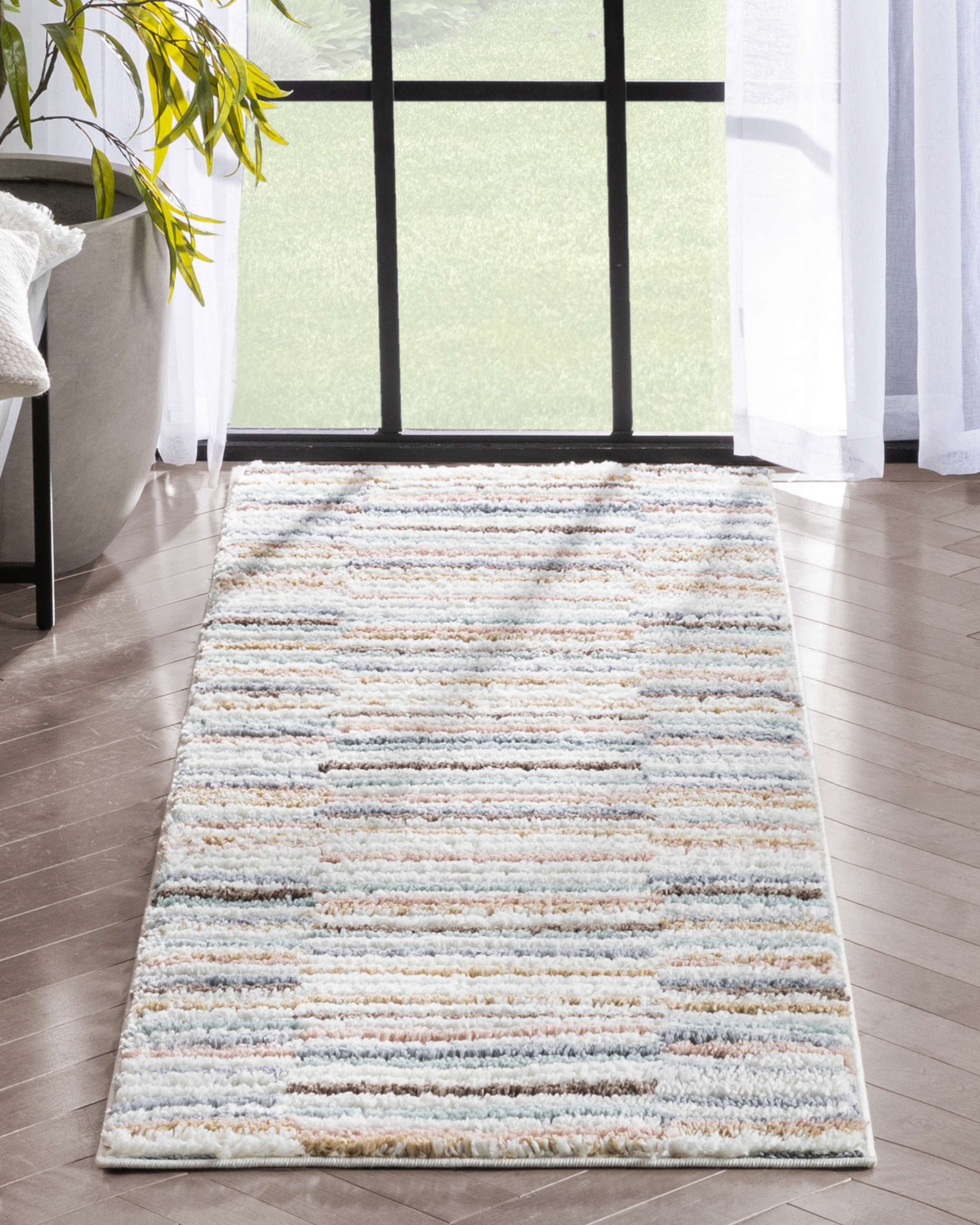 Well Woven Proteus Modern Stripes Multi Color Powder Blush, Light Blue ...