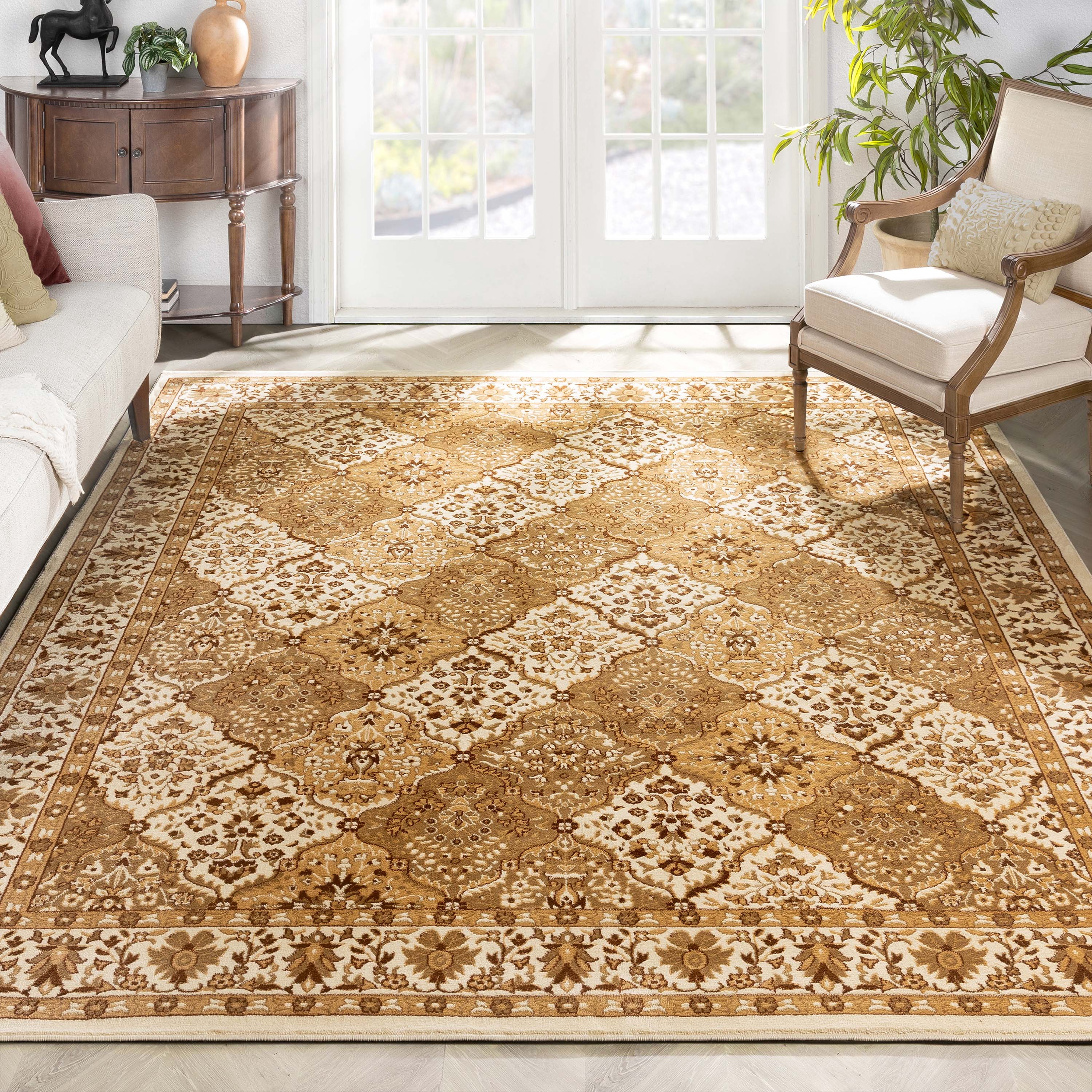 Panel Design Rug Well Woven Pyla Traditional Multi Color Panel Design Area Rug 7'10