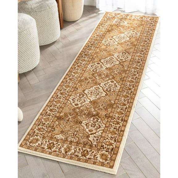 Well Woven Pyla Traditional Multi Color Panel Design Area Rug 9'3" x 12'6" Ivory & Tan