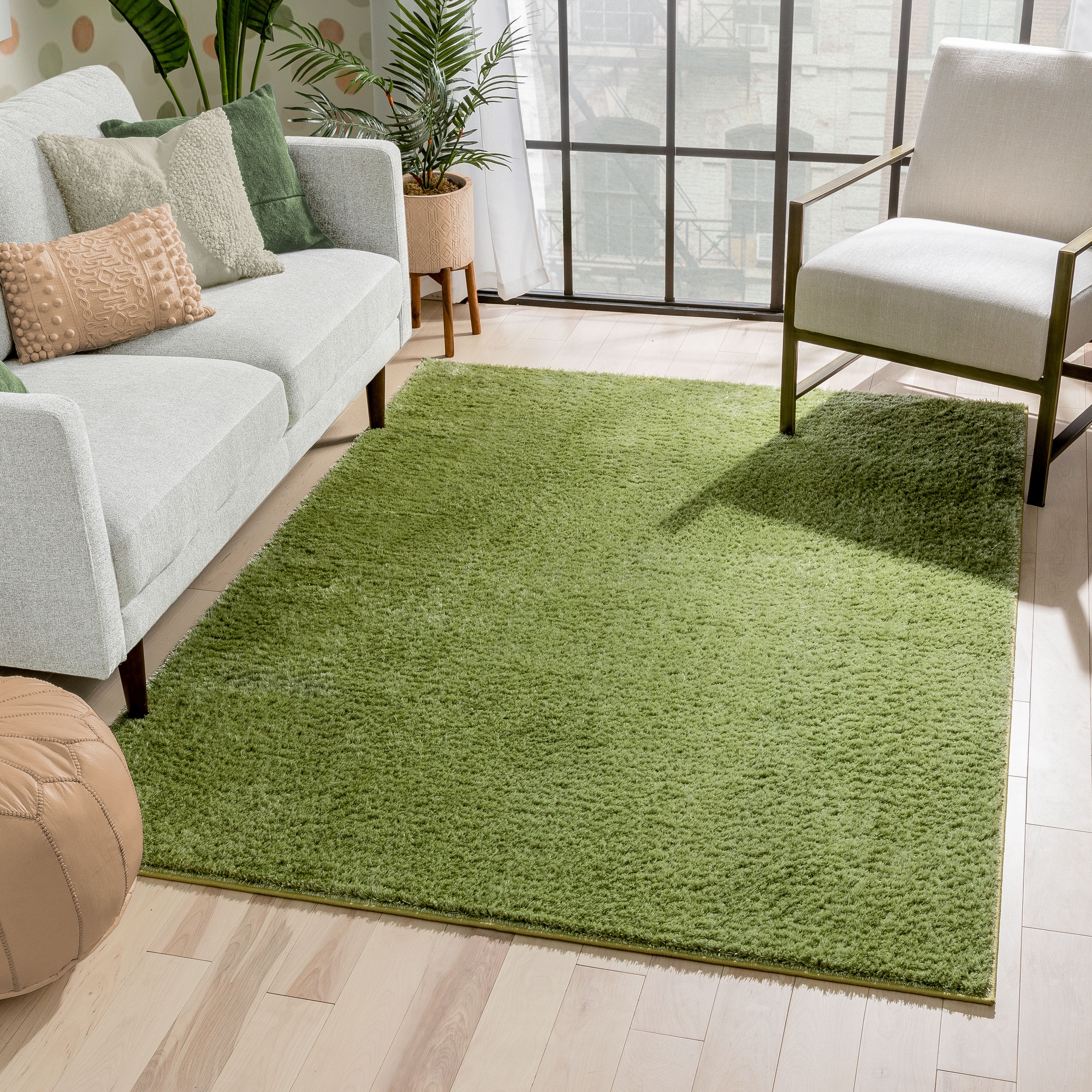 Well Woven Rainbow Chroma Glam Solid Two-Tone Soft Shimmer Pile Green Shag 9'3" x 12'6" Area Rug