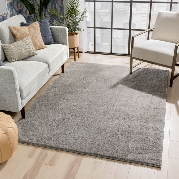 Well Woven Rainbow Chroma Glam Solid Two-Tone Soft Shimmer Pile Light Grey Shag 9'3" x 12'6" Area Rug