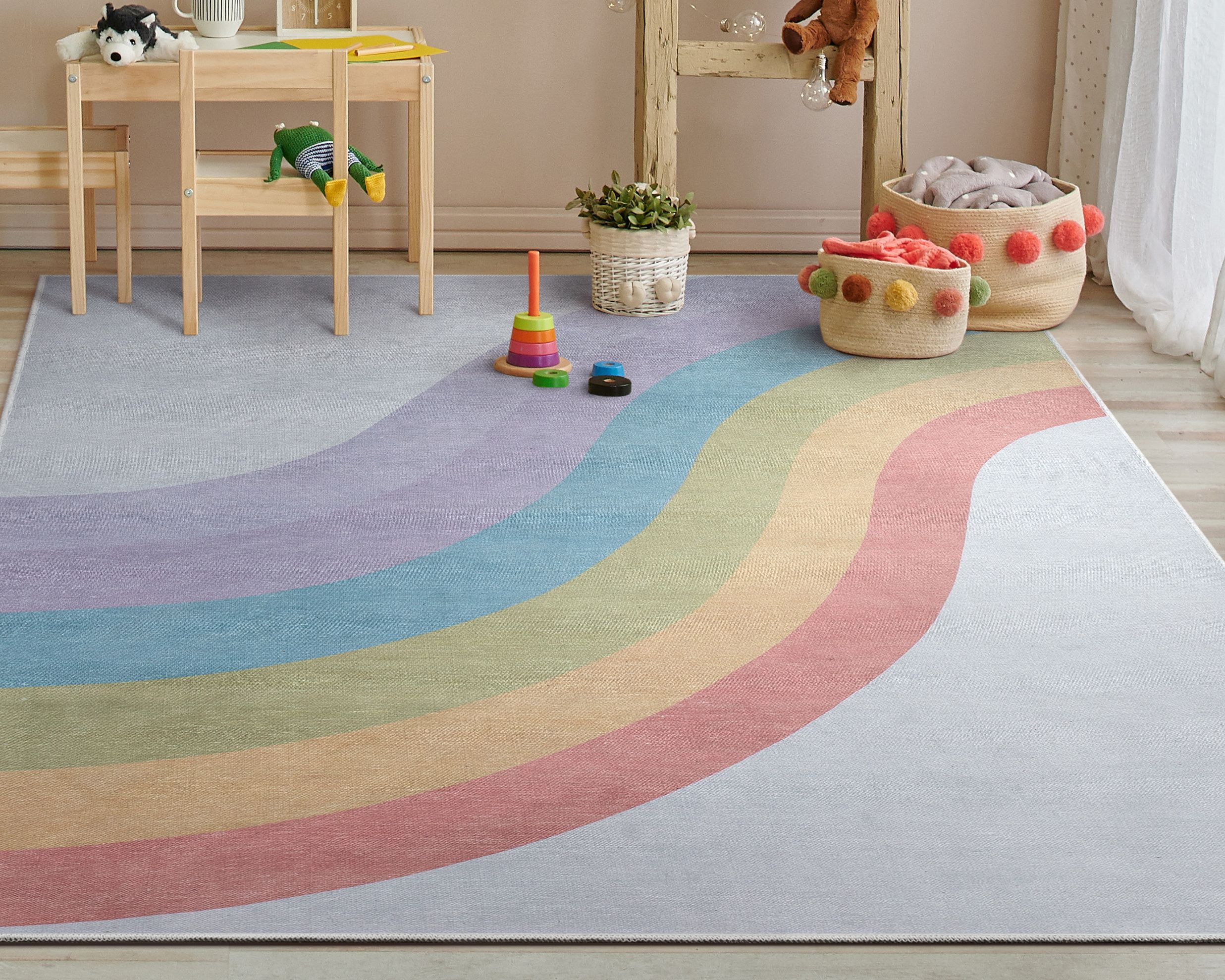 Multicolor Synthetic Flat Woven Reversible Kids Rug, 5' x 7'