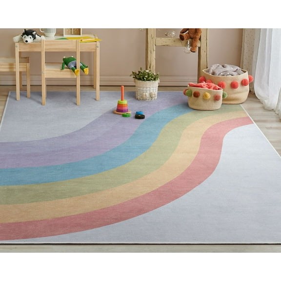 Well Woven Rainbow Stripes Multicolor 5' x 7' Apollo Kids Area Rug