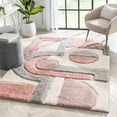 thumbnail image 1 of Well Woven Rami Blush & Gold Abstract Geometric 3D Textured Shag Area Rug 9x13 (9'3" x 12'6"), 1 of 7