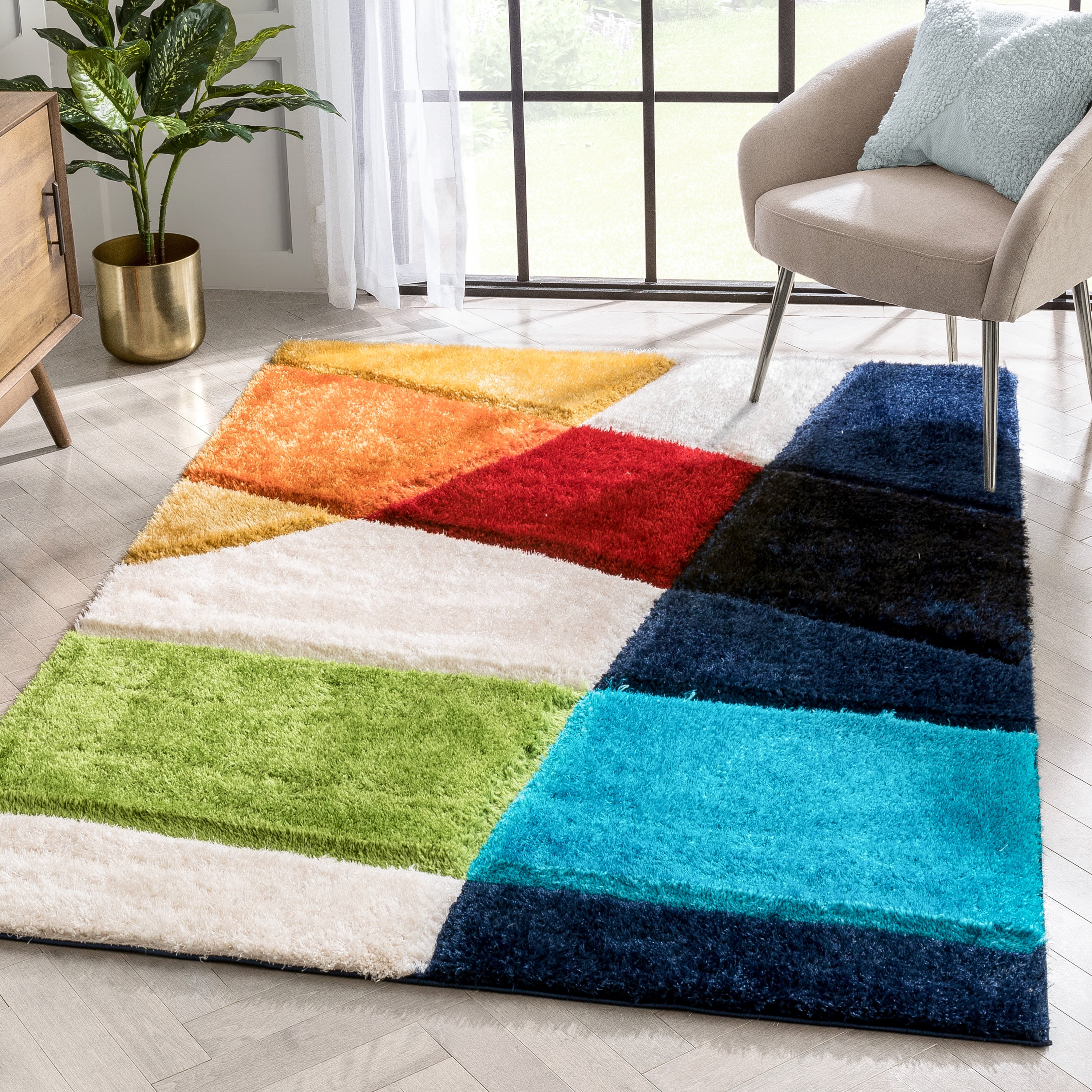 Well Woven Rami Multi Abstract Geometric 3D Textured Shag Area Rug 3x5 ...