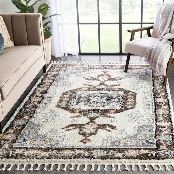 Well Woven Randelle Brown Multi Boho Medallion Retro Shag Area Rug 5x7 (5'3" x 7'3")