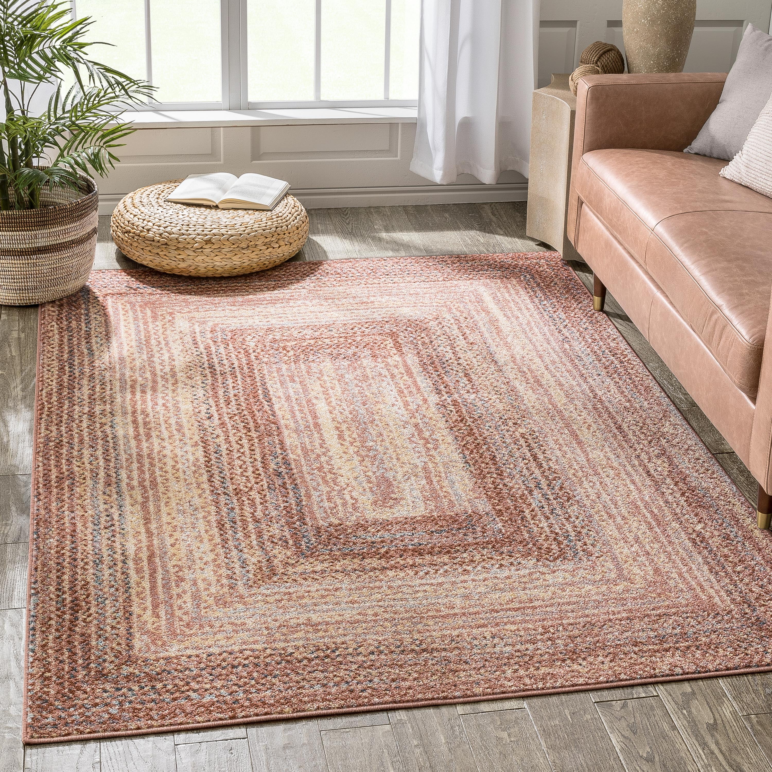 Blush Pink and Yellow Synthetic Easy Care Runner Rug