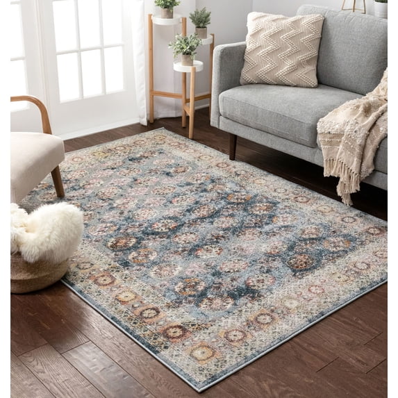 Well Woven Rodeo Matlock Blue Bohemian Eclectic Persian Border 2'3" x 7'3" Runner Rug
