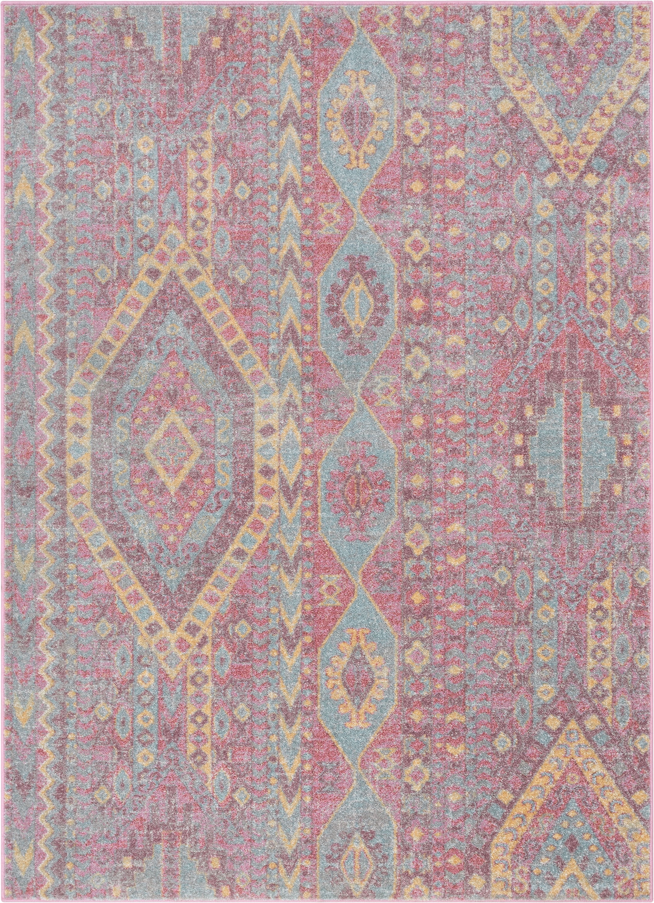 Blush and Red Synthetic Rectangular 5' x 7' Area Rug