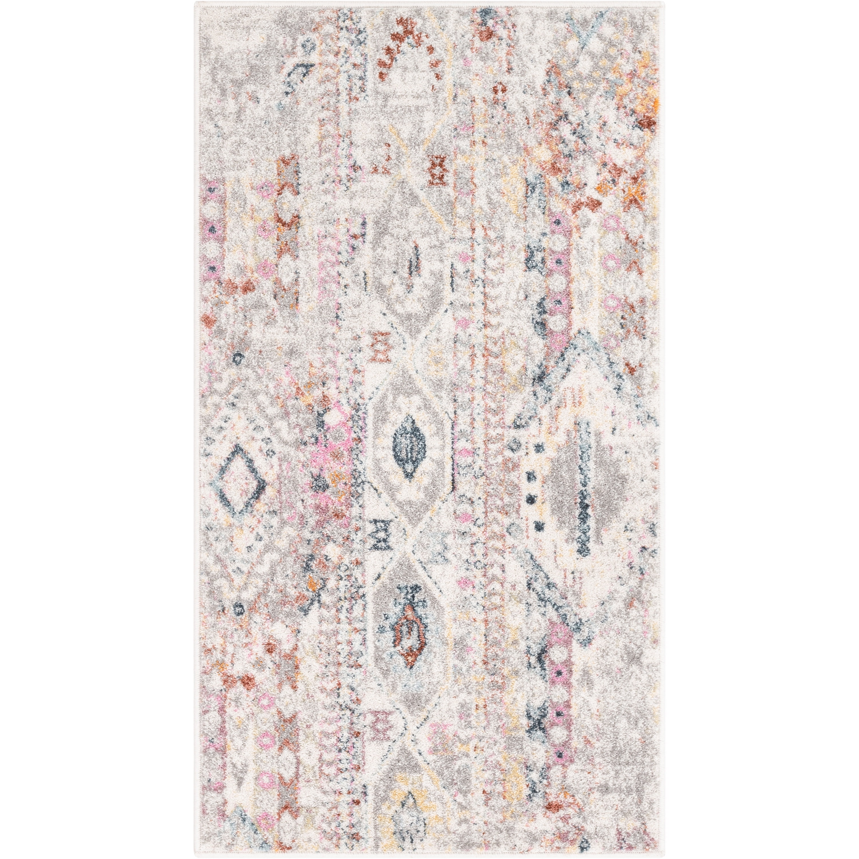 Ivory and Multicolor Synthetic Reversible Rectangular Area Rug