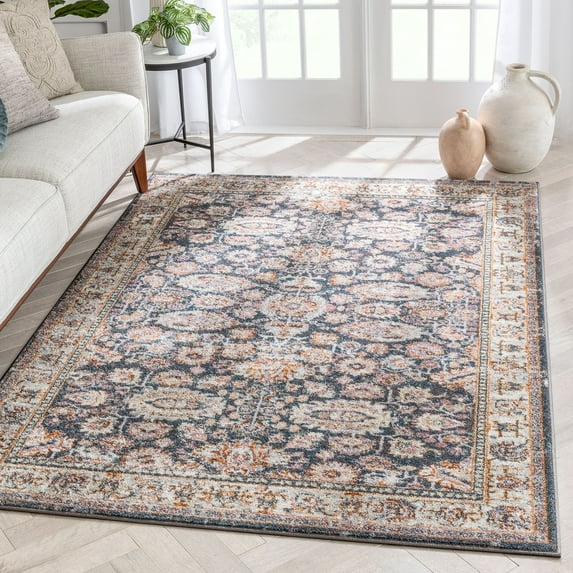 Well Woven Rodeo Parker Vintage Bohemian Oriental Floral Border Dark Blue 7'10" x 9'10" Area Rug