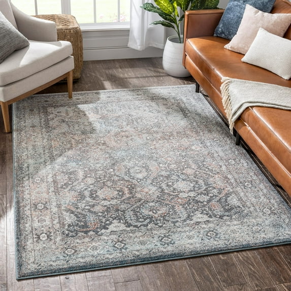 Well Woven Rodeo Salida Vintage Botanical Border Black Gray 7'10" x 9'10" Area Rug